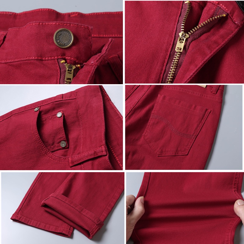 Quần Jeans Dài Ống Đứng Màu Đỏ Rượu Vang Thời Trang Công Sở Cho Nam