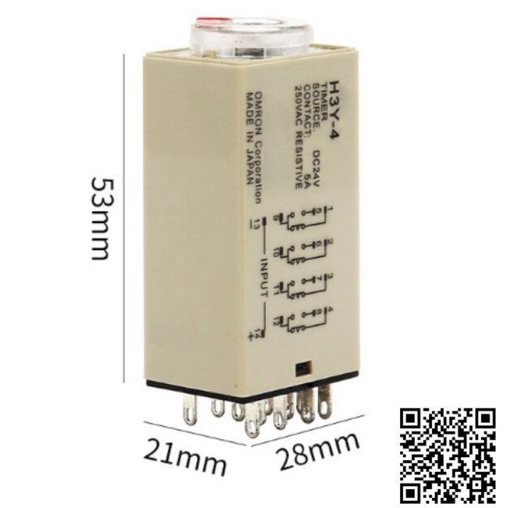 Timer H3Y-4 rơ le thời gian 14 chân dẹp nhỏ điện áp 220VAC, 24VDC, 12VDC tặng chân đế PYF143A
