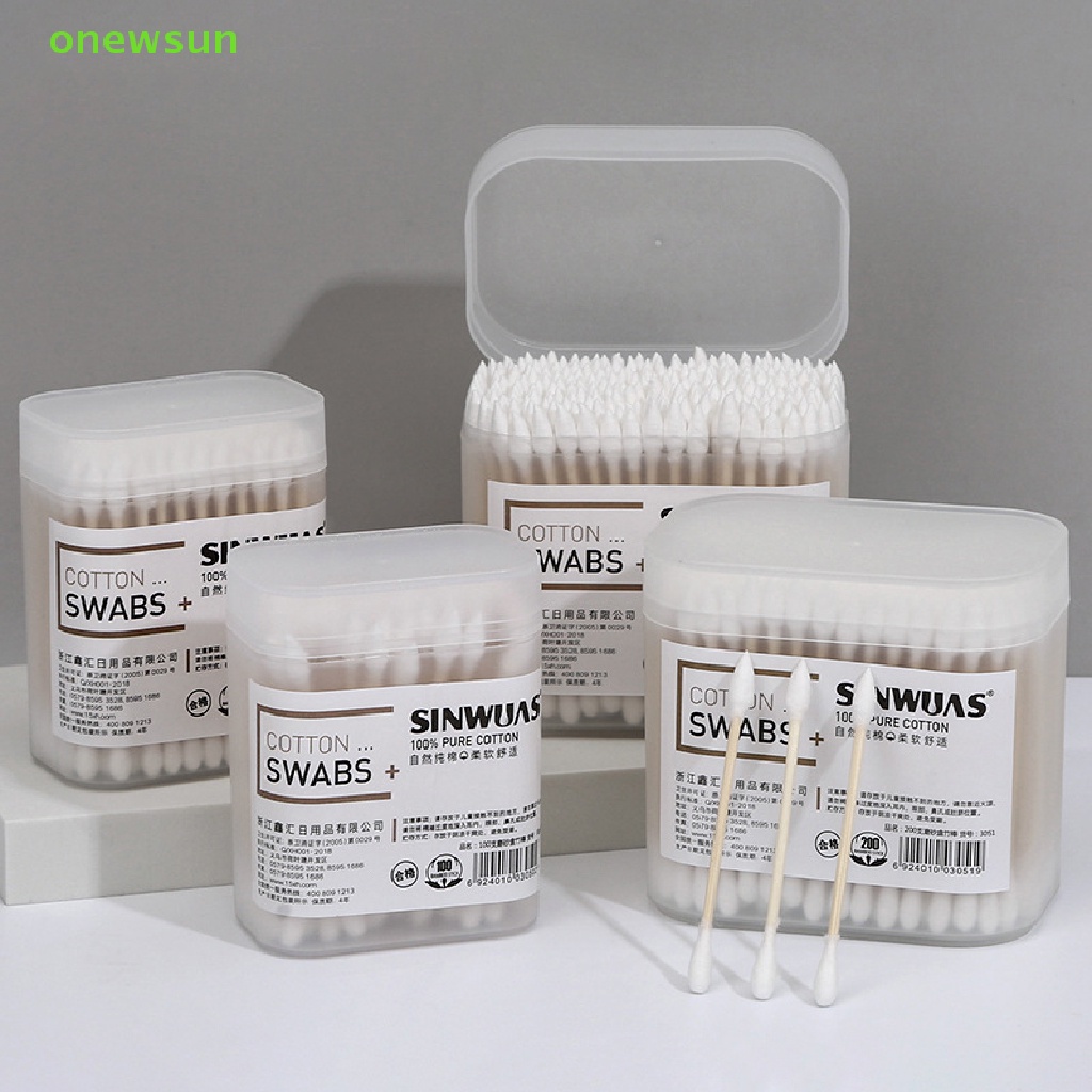 Hộp 100 / 200 Tăm Bông Cotton Hai Đầu Dùng Một Lần Tiện Lợi Mới