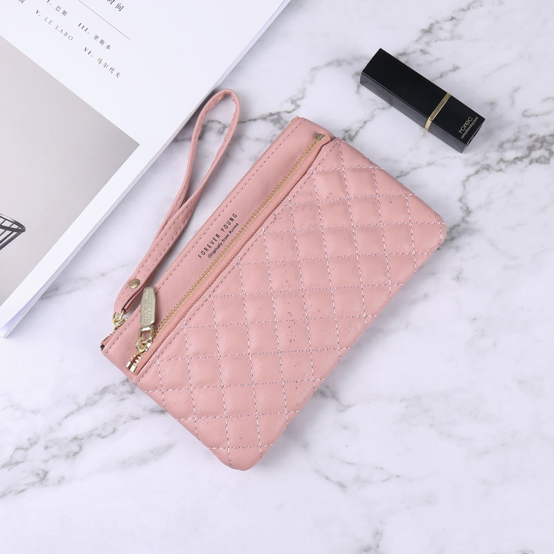 Ví Cầm Tay Dáng Dài Màu Trơn Có Khóa Kéo Đính Đá Đơn Giản Thời Trang Cho Nữ