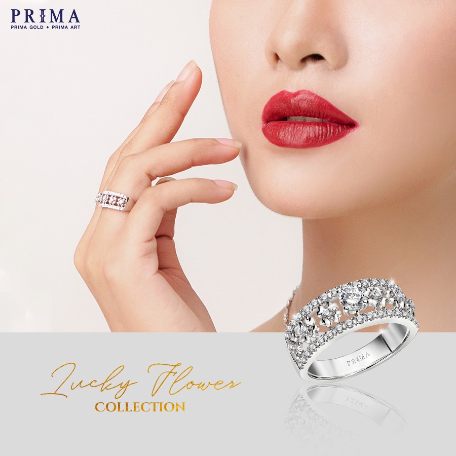 PRIMA Nhẫn Kim Cương - Vàng 18K - BST Lucky Flower - Họa tiết Cỏ bốn lá - 105R4505