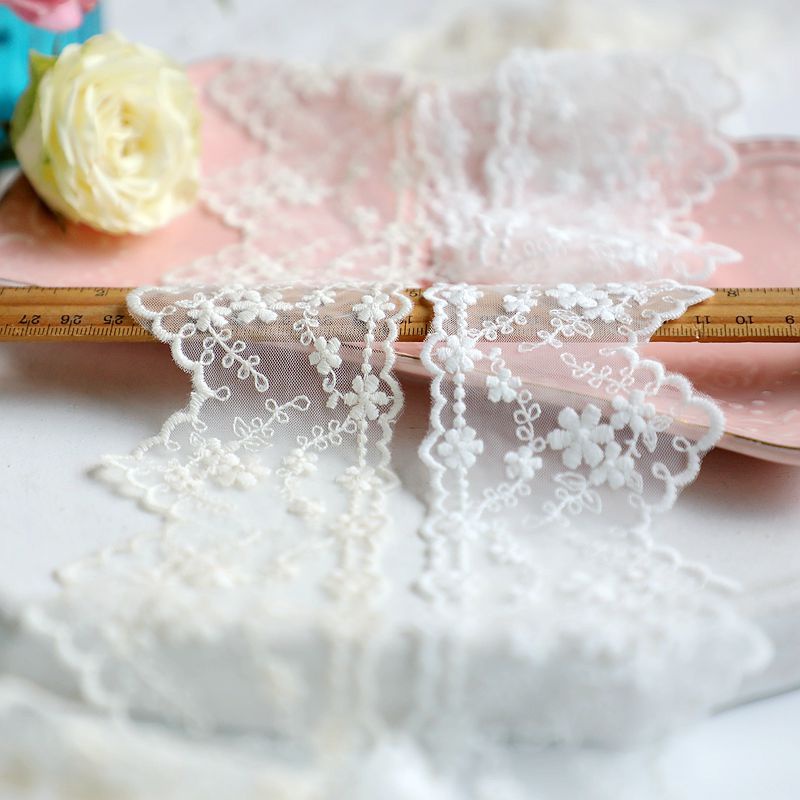 1m Họa Tiết Hoa Trắng Ren Phụ Kiện Lưới Thêu Cotton Ren Vải May Táo