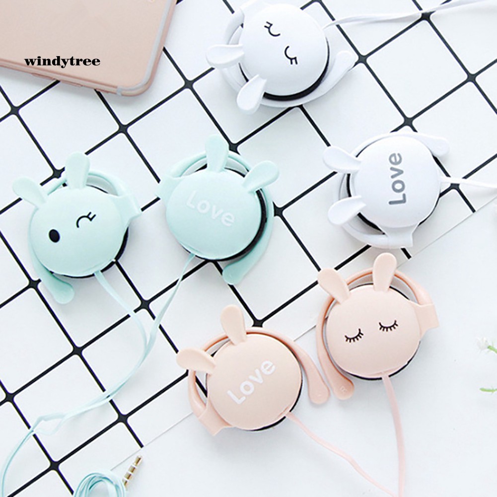 WDTE Cute Rabbit Stereo Earphone Headphone with Mic 3.5mm Ear-hook Sport Headset Gift