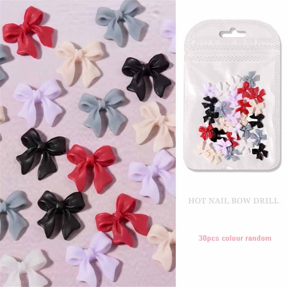 [Hàng mới về] Set 30 phụ kiện trang trí móng tay nghệ thuật hình nơ đính đá pha lê 3D xinh xắn