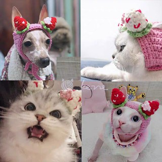 Nón len trái dâu cho mèo, cún, thỏ,...