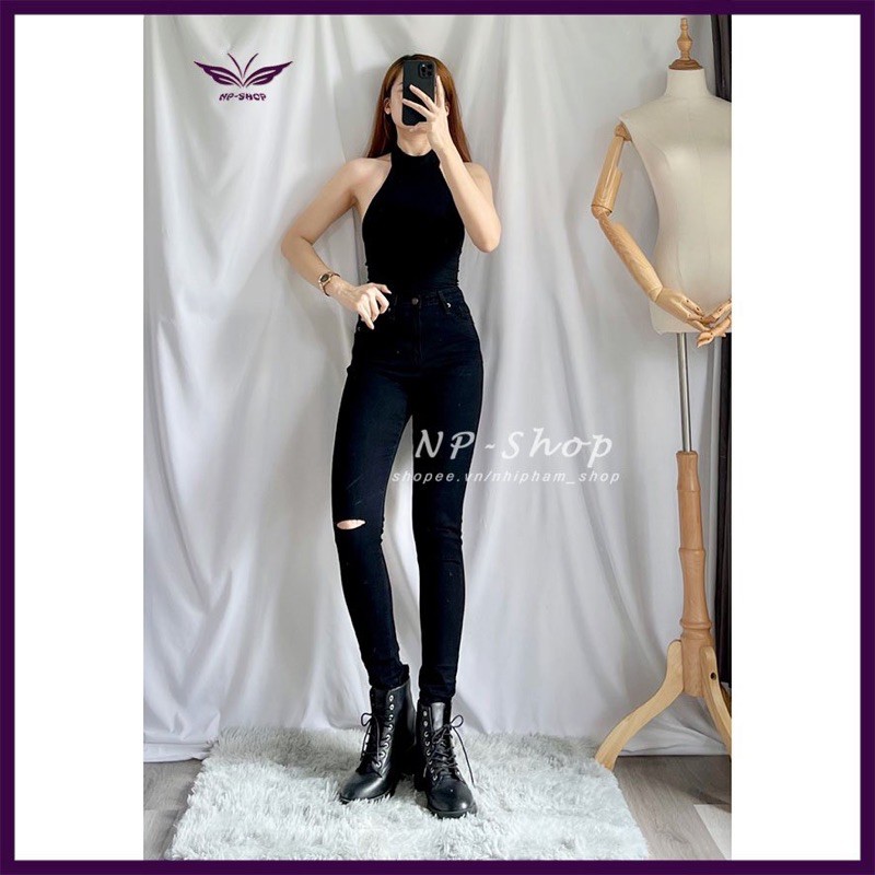 Quần skinny jean ôm nữ lưng cao⚡️quần bò nữ cạp cao co giãn rách gối Nhipham shop/vnxk