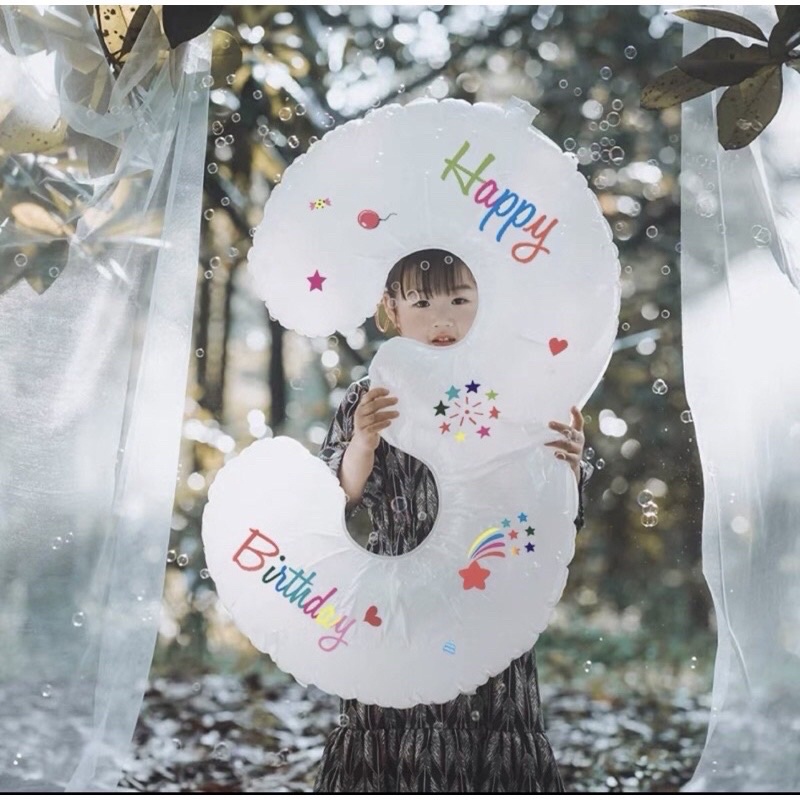 Bóng số trắng in hoạ tiết happy birthday vui nhộn size 70cm
