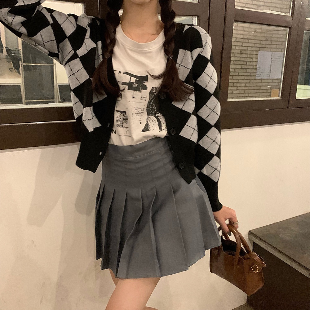 SUXI Áo Khoác Cardigan Dệt Kim Tay Dài Cổ Chữ V Kẻ Sọc Ca Rô Dáng Ôm Thời Trang Mùa Thu Cho Nữ