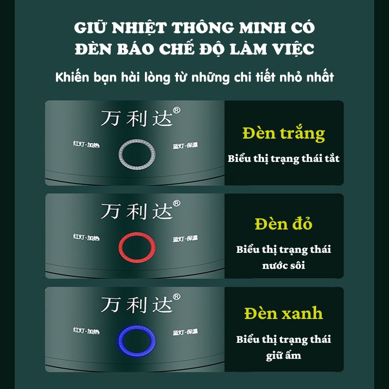Ấm Đun Siêu Tốc Ấm Siêu Tốc Bình Đun Nước 2 Lớp Giữ Nhiệt Thông Minh Đèn Rọi Ray ASAKI
