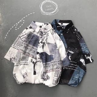 Áo sơ mi dáng rộng ngắn tay in họa tiết thời trang Hàn Quốc cho nam