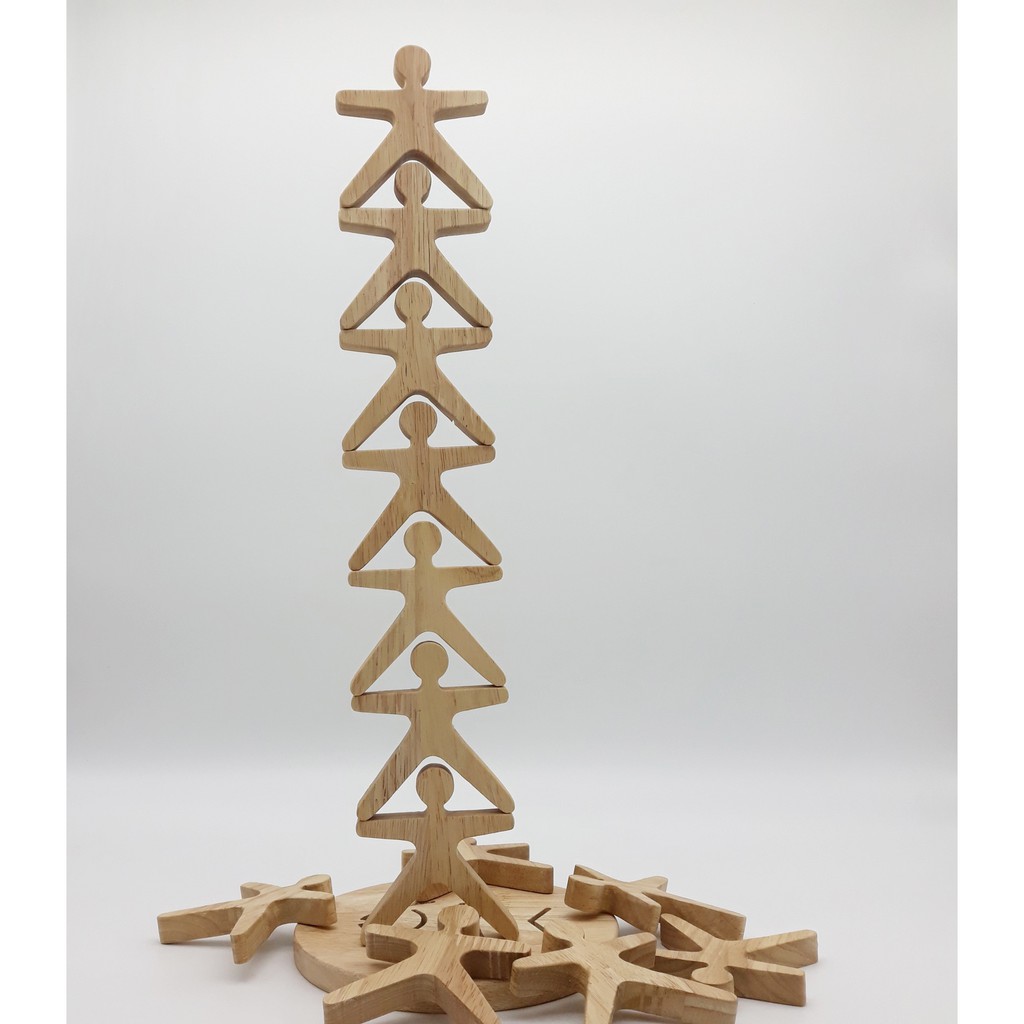 Đồ chơi gỗ xếp chồng cân bằng (bộ 12 người)-Đồ chơi gỗ LAZIN-Đồ chơi gỗ an toàn
