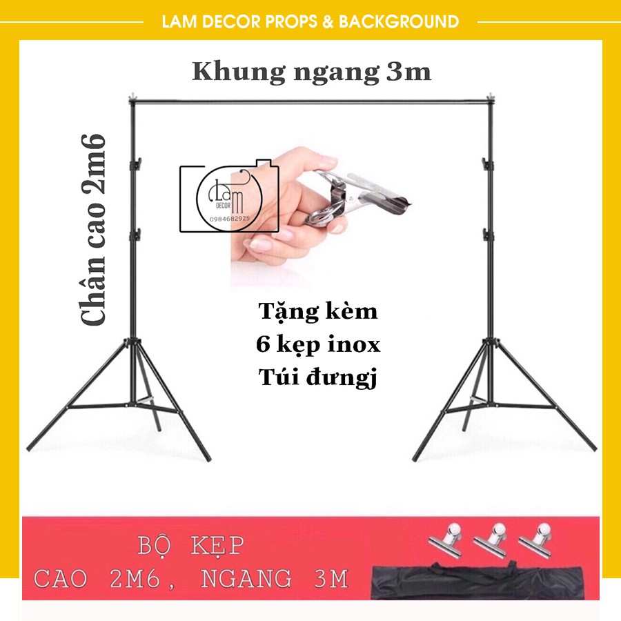 Bộ khung treo phông nền chụp ảnh 2M6X3M di động hình chữ U để livestream, chụp lookbook cao 2m