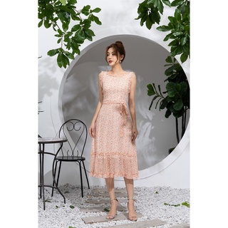 Lalulill - đầm sát nách dáng a voan tơ hoa nhí cam ldl2264903
