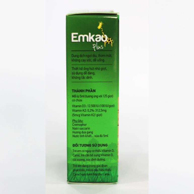 EMKAO PLUS - Bổ sung Vitamin D3 và Vitamin K2 cho trẻ sơ sinh và trẻ nhỏ giúp bé cao lớn và cứng cáp hơn (5ml)
