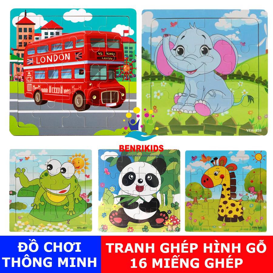 Bộ 2 tranh ghép hình 16 miếng bằng gỗ kích thích tư duy sáng tạo