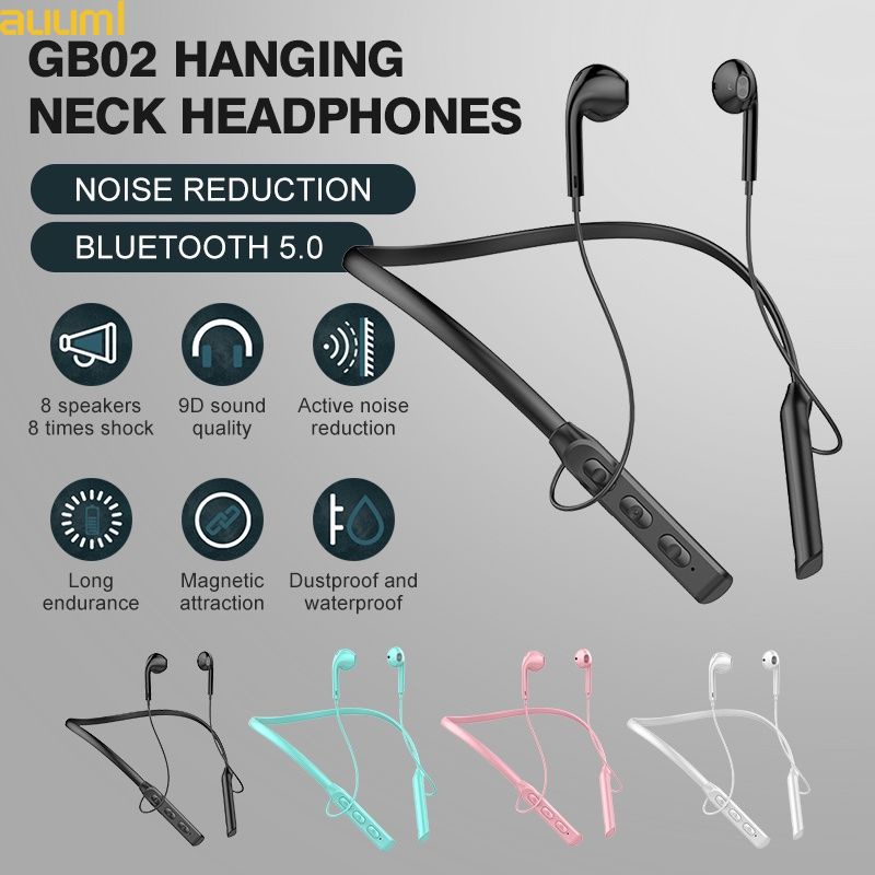 Tai Nghe Bluetooth 5.0 GB02 Chống Thấm Nước Có Dây Đeo Cổ Tích Hợp Nam Châm Tiện Dụng -Thể thao chạy ngoài trời không thấm mồ auum1