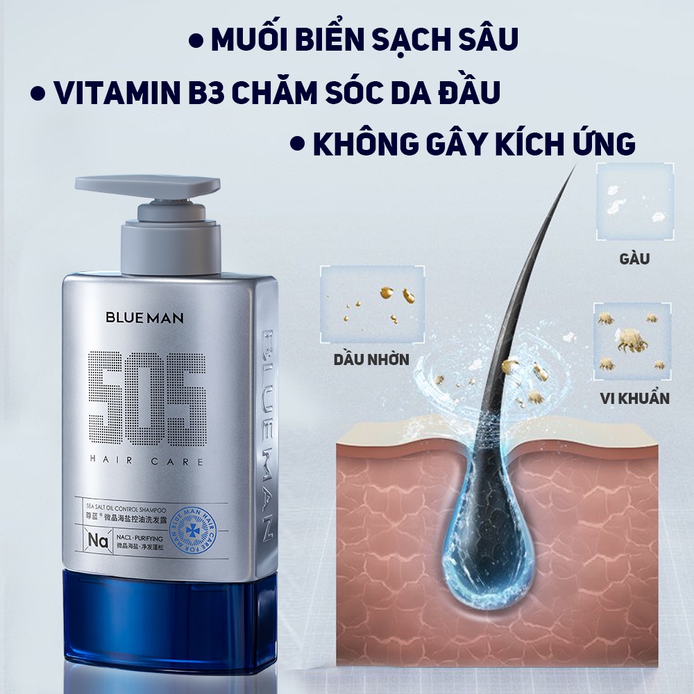 Combo Tắm Gội Muối Biển Nam BLUEMAN - Ngừa Mụn Lưng, Ngăn Ngừa Gàu ZL174 ZL134
