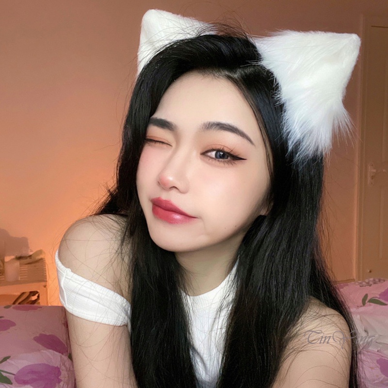 GETNOIVAS Băng Đô Cài Tóc Hình Tai Cáo Bằng Lông Dễ Thương