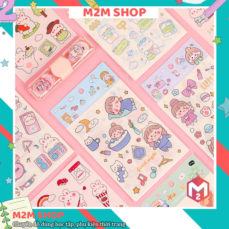 Sticker dán sổ trong suốt dùng để trang trí nhân vật hoạt hình cute dễ thương (4 tờ)