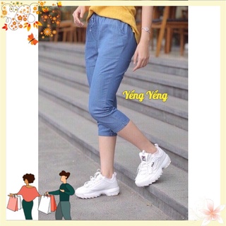 Qnu80 - quần ngố bò giấy xanh cạp chun