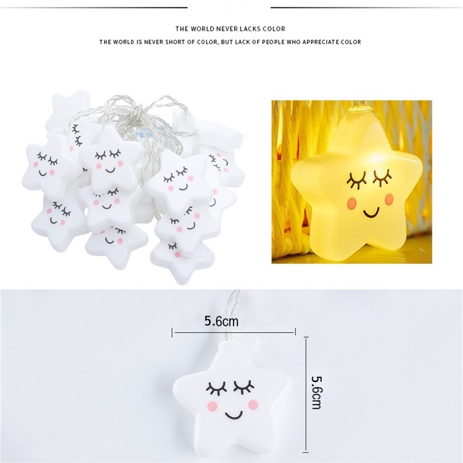 Dây Đèn LED Trang Trí Hình Ngôi Sao/Mặt Cười Đáng Yêu 1.5/3m