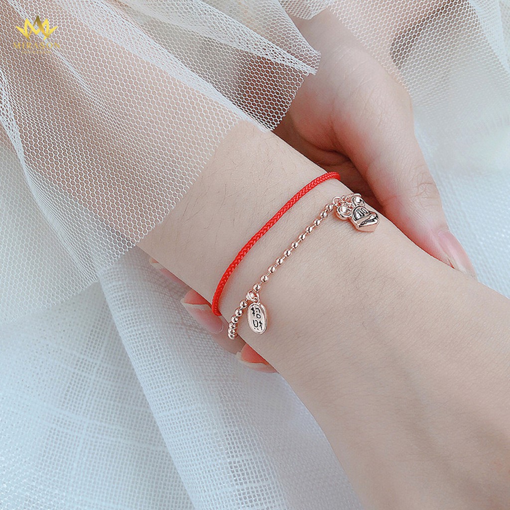 Lắc Tay Chỉ Đỏ Mix Charm Mèo Thần Tài Bạc S999 Cao Cấp Mang May Mắn Tài Lộc - Vòng Tay Bạc MIRASON 2 Màu