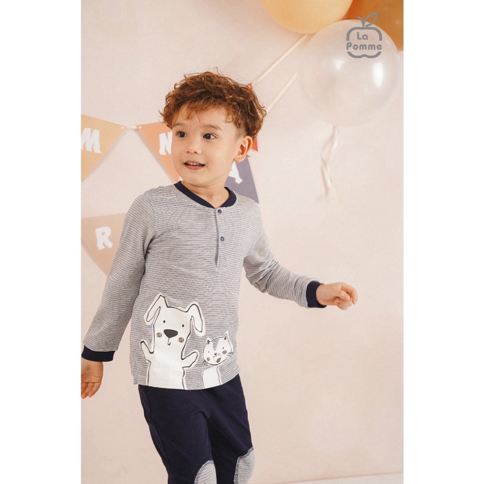 Bộ dài tay La Pomme phối màu mặt gấu hãng La Pomme (13058)