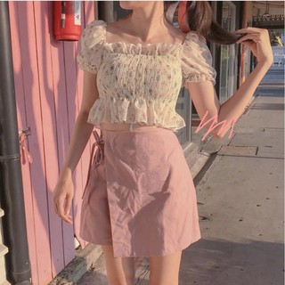 CÓ SẴN - Set croptop + chân váy tay bồng ôm ngực siêu sexy