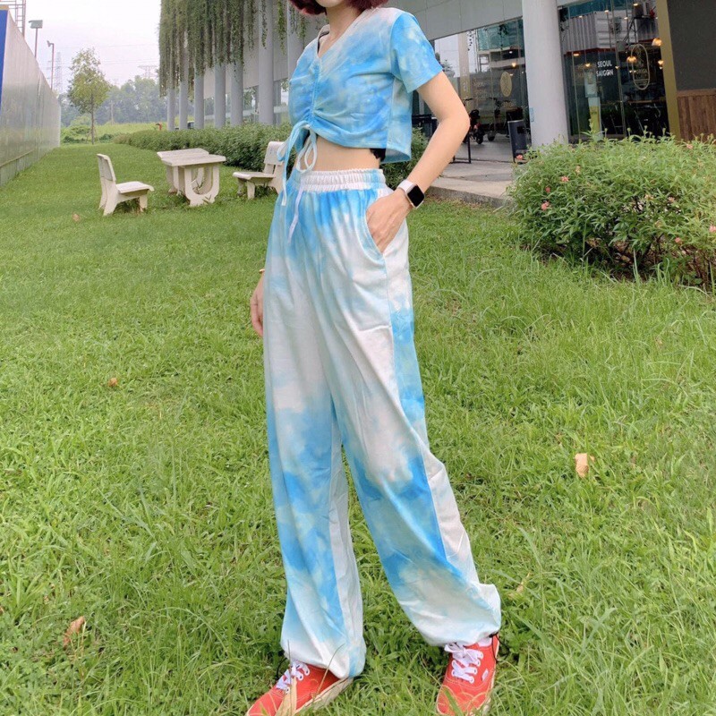 Set CropTop Dây Rút Long Pant Loang 3D Ảnh Thật-Clip Thật