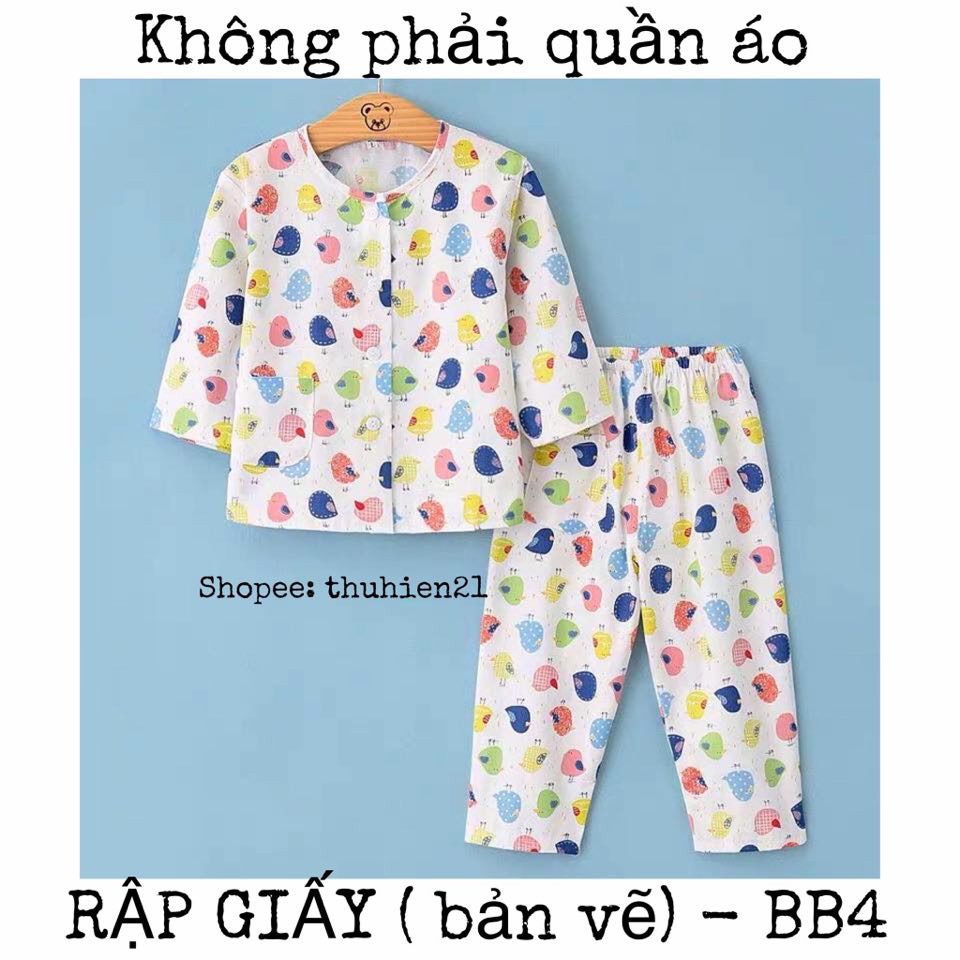 BB4_ Rập giấy may bộ đồ dài tay bé gái