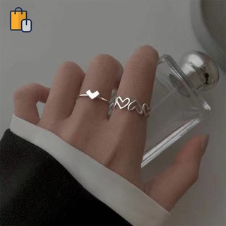 Set 2 Nhẫn Hở Đính Đá Hình Trái Tim Sang Trọng Phong Cách Hàn Quốc Dành Cho Nữ