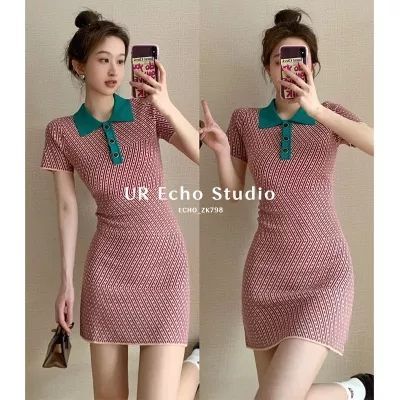 Đầm Dệt Kim Cổ Polo In Họa Tiết Phong Cách Retro Mỹ Thời Trang Mùa Hè Cho Nữ