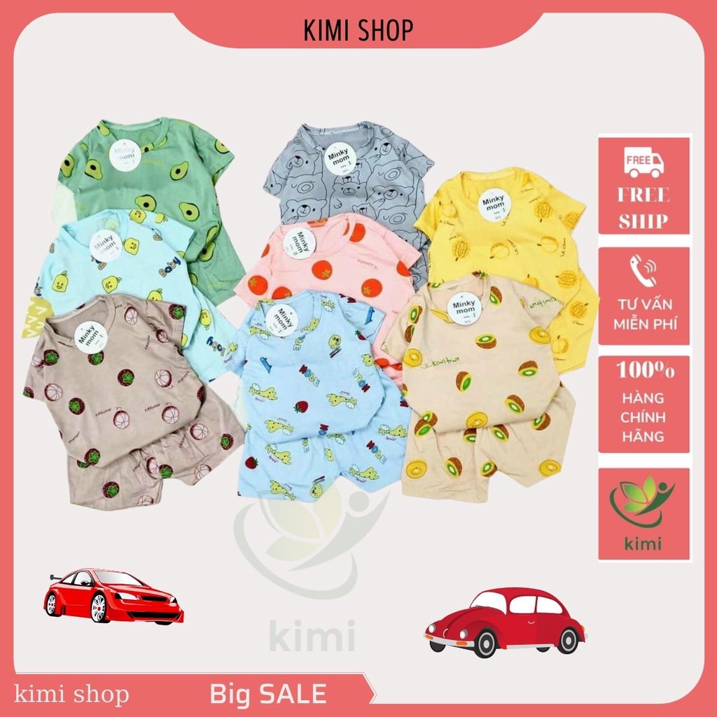 Bộ đồ cộc tay Minky mom thun lạnh họa tiết động vật cho bé trai bé gái trẻ sơ sinh giá rẻ kimi-shop MIN26