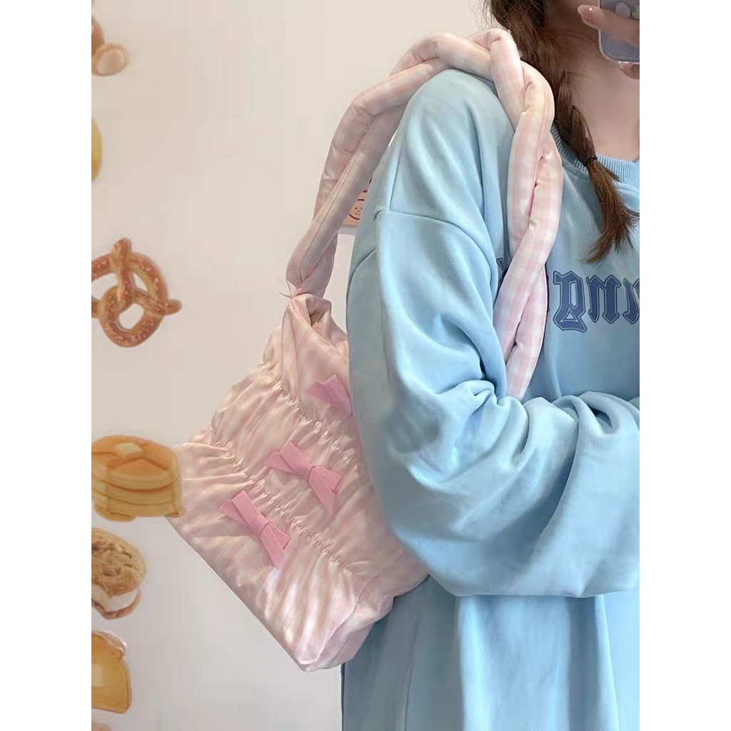 Túi Kẹp Nách / Đeo Vai Kẻ Sọc Màu Kem Dễ Thương Xinh Xắn Dành Cho Nữ