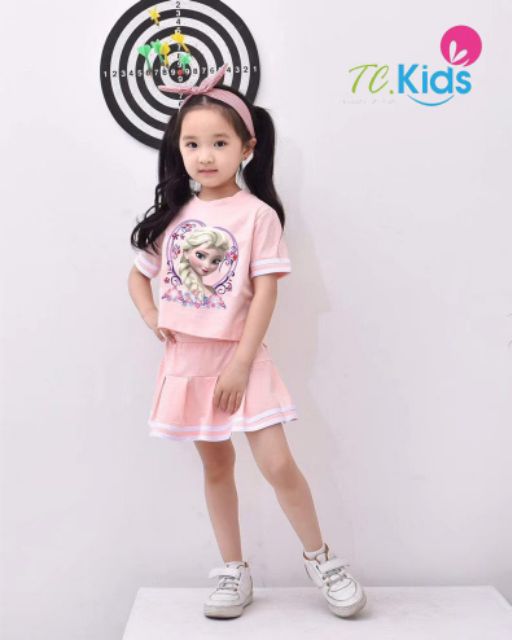 Bộ elsa bé gái (set áo và chân váy kèm chip) siêu xinh SIZE 1-15 tuổi chính hãng PAPAKIDS cotton chính phẩm 100%