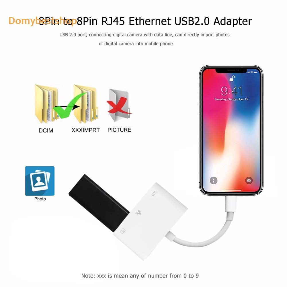 buy↬3 in 1 8Pin Durable to 8Pin Creative RJ45 Ethernet USB2 0 Wired Network Adapter for iPhone