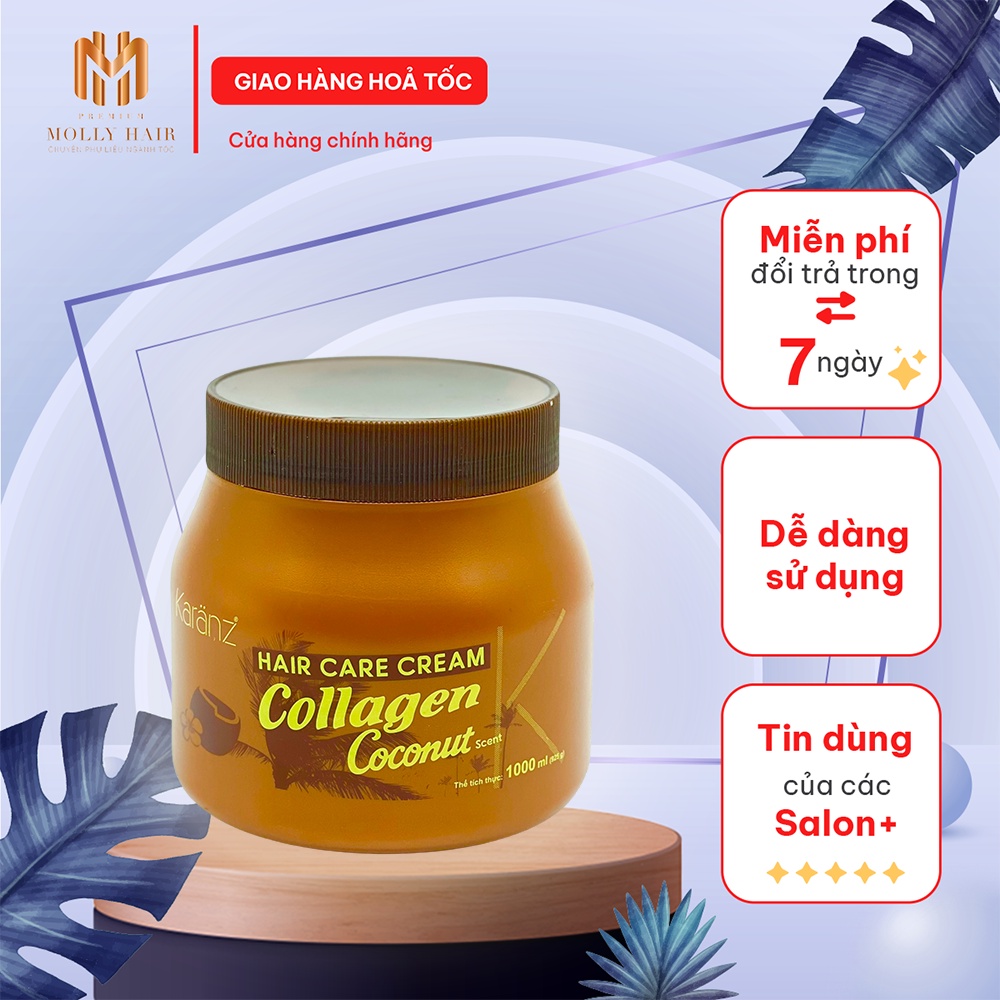 Hấp dầu Collagen MollyHair Karanz, sử dụng cho cấp ẩm và 100% tính chất từ dừa  1000ml