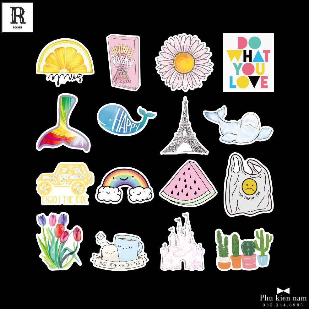 Sticker PVC Dễ thương 50 Hình ST098 - Stickers Chống nước Dán Mũ bảo hiểm Vali Laptop Điện thoại Dán xe