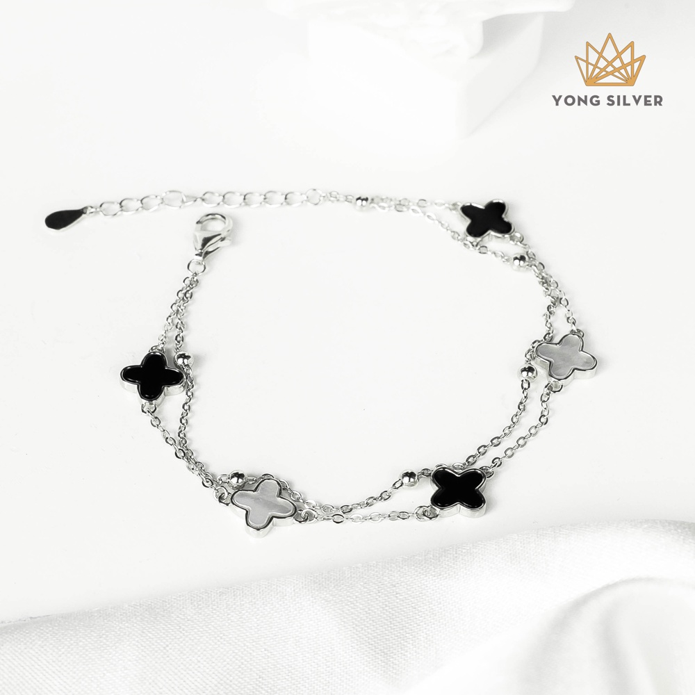 Lắc tay nữ bạc 925 Yong Silver mẫu cỏ 4 lá mang lại may mắn dạng dây xích.