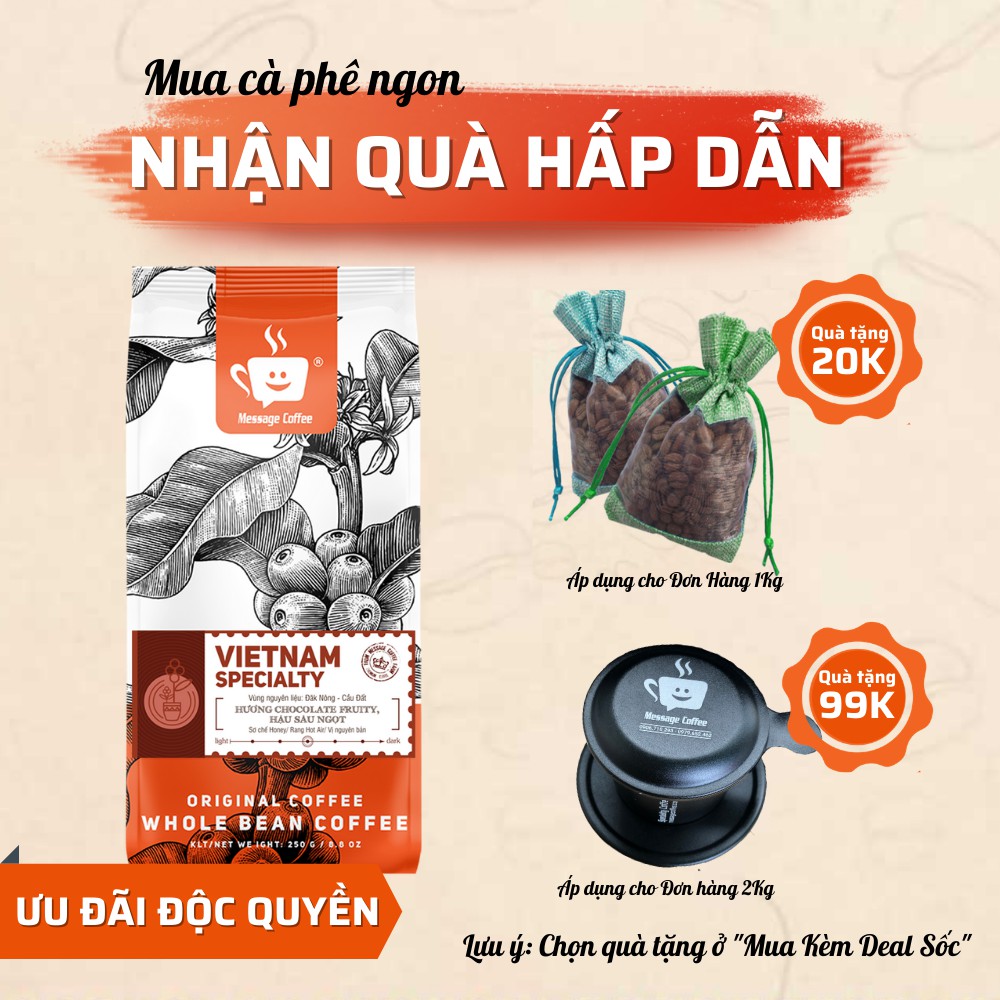 Cà phê nguyên chất Vietnam Specialty rang mộc CAO CẤP thơm trái cây đắng dịu dùng pha phin hoặc pha máy từ Message Coffe | BigBuy360 - bigbuy360.vn