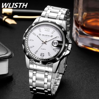 Đồng hồ nam Wlisth Dây kim loại lịch ngày + Tặng hộp đồng hồ + Pin