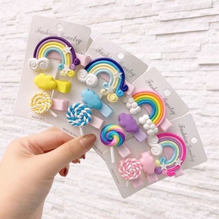 Set 3 kẹp tóc cho bé gái - kẹp tóc cầu vồng kẹo mút dễ thương - lumos kids