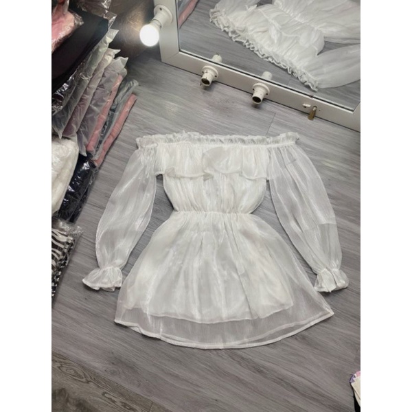 Đầm voan bẹt vai tay phồng xinh GB2508