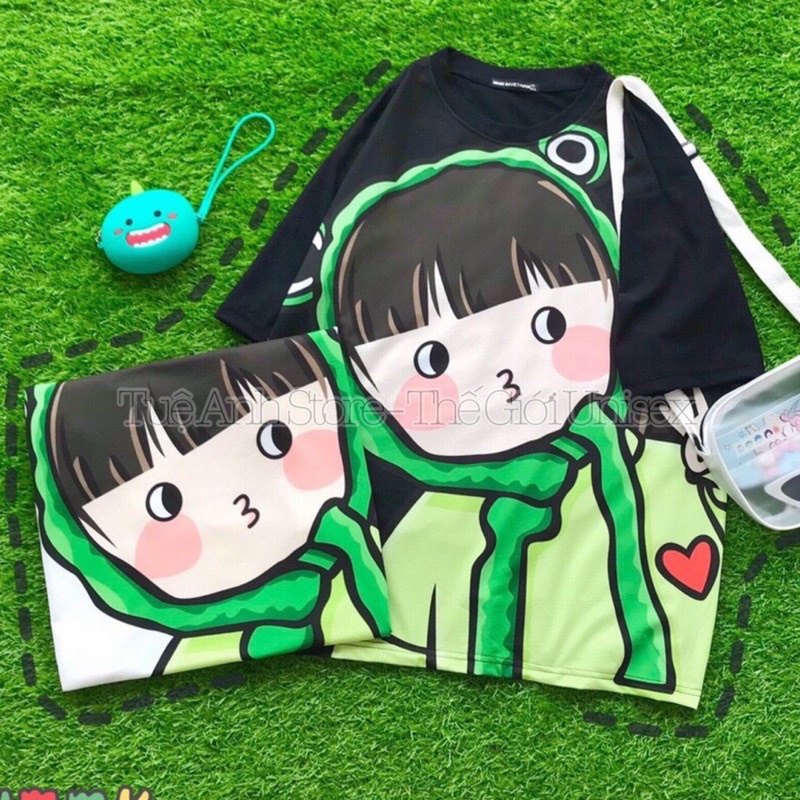 Áo thun in chuyển nhiệt cao cấp - Áo from rộng tay lỡ Unisex - Nhiều mẫu hoạt hình hoạt tiết dễ thương Freesize 38-65kg