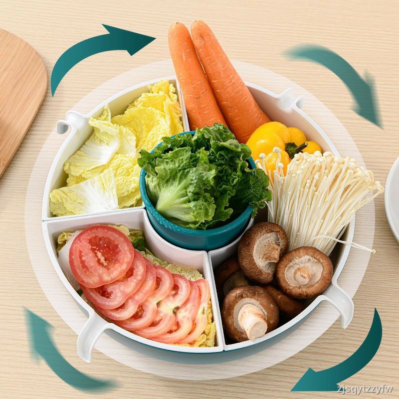 Rổ Nhựa Đa Năng Đựng Đồ Ăn Lẩu, Rổ Đựng Rau 5 Ngăn, Khay Hoa Qủa, Đĩa Xoay 360 Độ Kèm Chậu Thông Minh Đa Năng Tiện Lợi