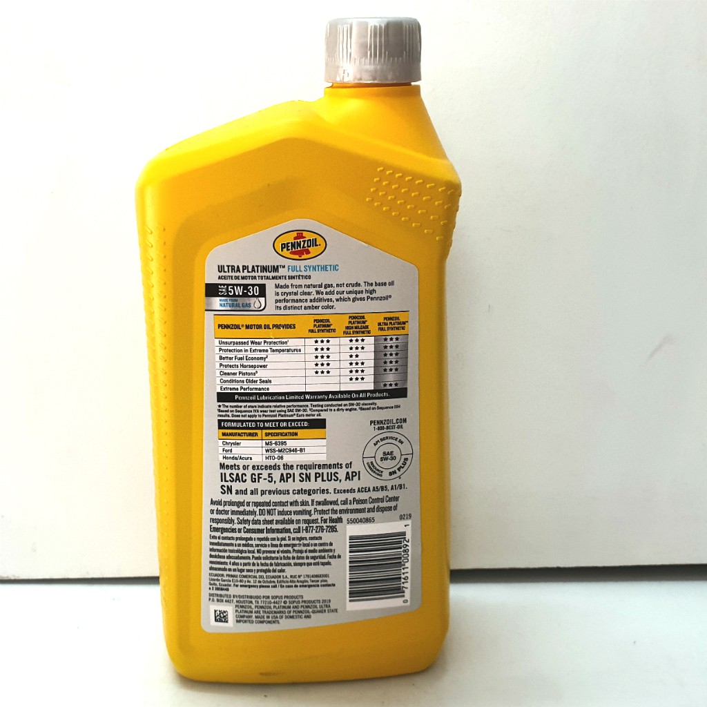 Nhớt Pennzoil Ultra Platinum 4T 5w30( 1QUARZT=946ML) SẢN XUẤT TẠI MỸ.