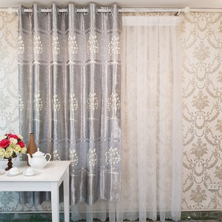 Bộ rèm cửa sổ ngang 3m cao 1m8 chia 2 tấm kéo qua 2 bên - Vải chống nắng 2 mặt - Họa tiết thiết kế & kiểu may khoen ore