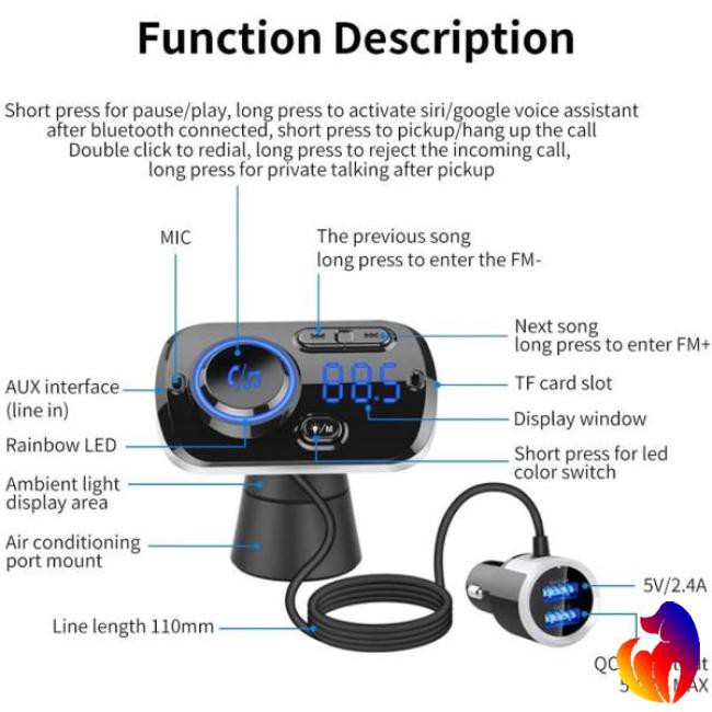 Thiết Bị Phát Tín Hiệu Fm Bluetooth Không Dây Rảnh Tay Cho Máy Mp3 Trên Xe Hơi