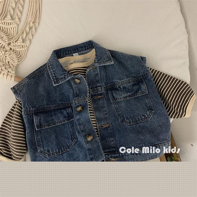 [Babycat] Hàng Có Sẵn Áo Khoác Denim Không Tay Dáng Rộng Phong Cách Hàn Quốc Nhật Bản Dễ Phối Đồ Mùa Thu Mới Cho Bé Trai Bé Gái