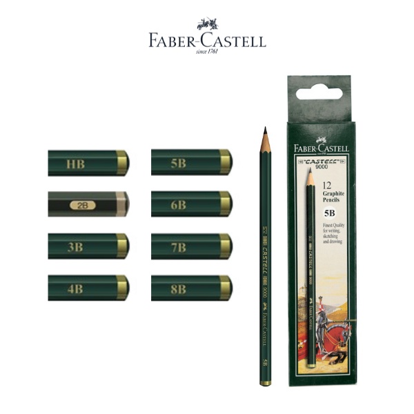 Bút Chì Đen Castell 9000 Faber-Castell - Vỏ gỗ nhẹ, Ruột bút chống vỡ gãy, an toàn, viết mịn - Vẽ tranh, vẽ kỹ thuật
